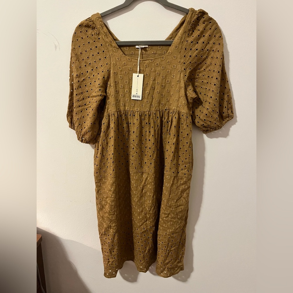 Kids Rylee + Cru Mustard Midi Dress with Eyelet Design